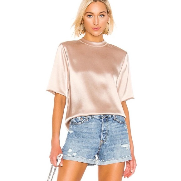 Nanushka Tops - Nanushka || Kaden Satin‎ Boxy Tee in Himalayan Salt Light Pink Medium